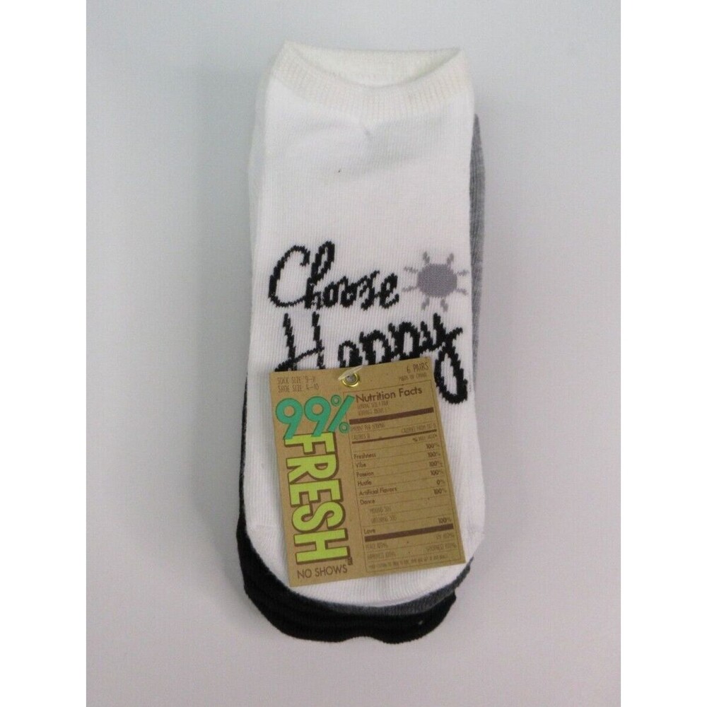 99% Fresh No Show Socks 6 pair Shoe size 4-10 Sock Sz 9-11 White Gray Black New
